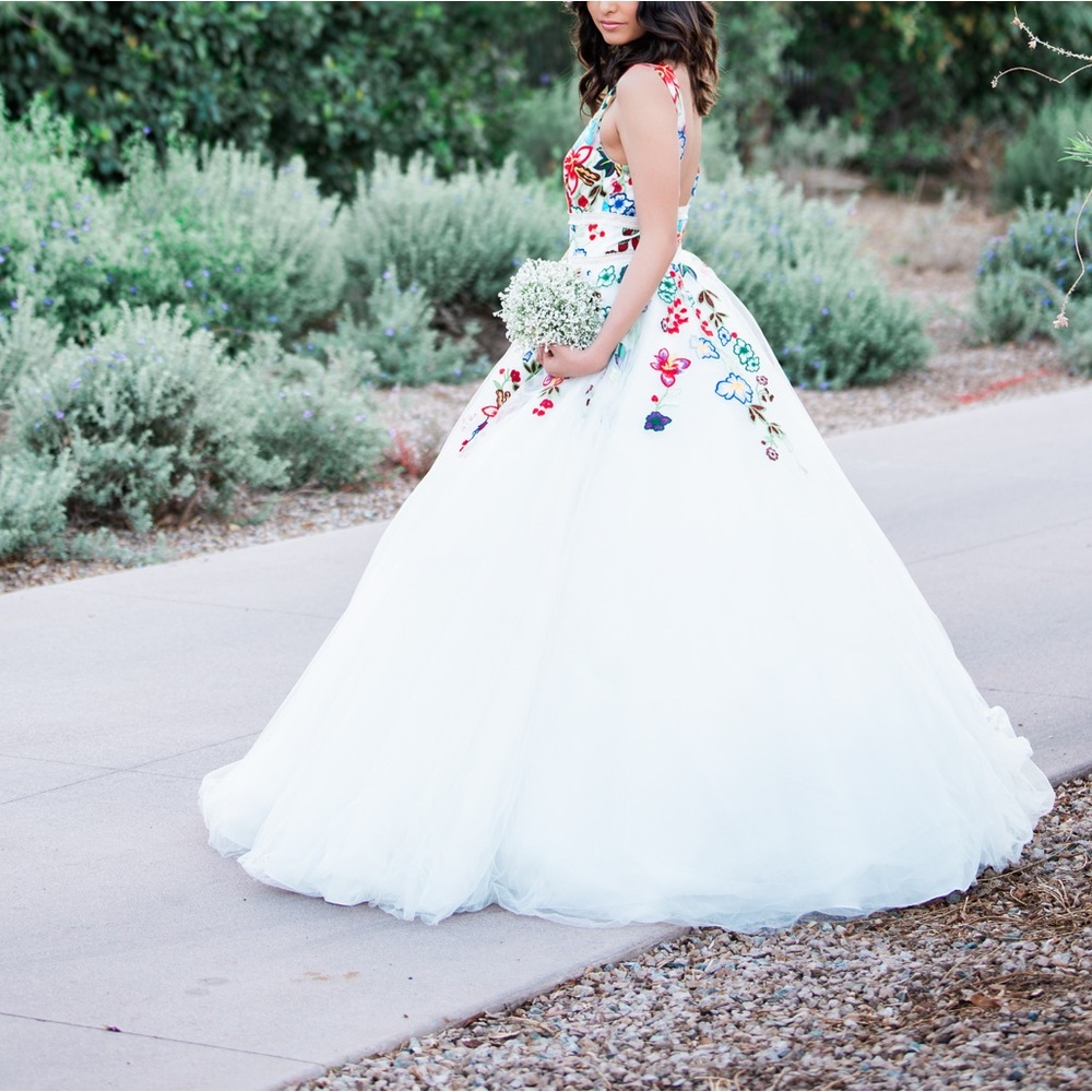 Floral Embroidered White Prom Dress
